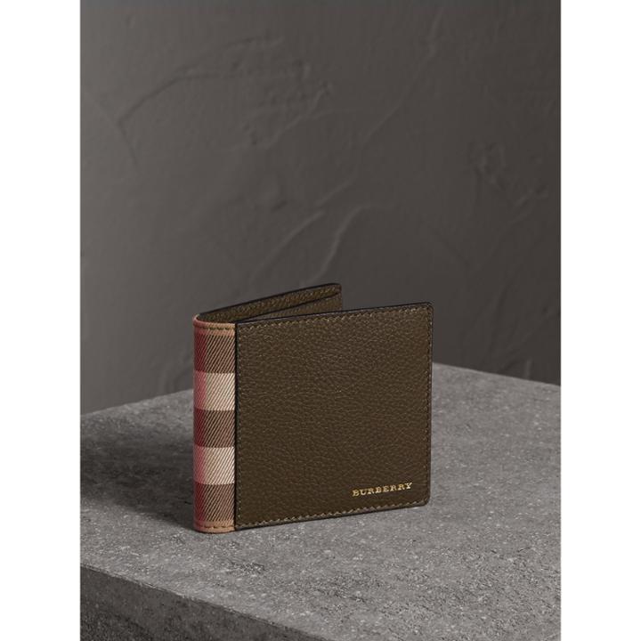 Burberry Burberry Leather And House Check International Bifold Wallet, Green