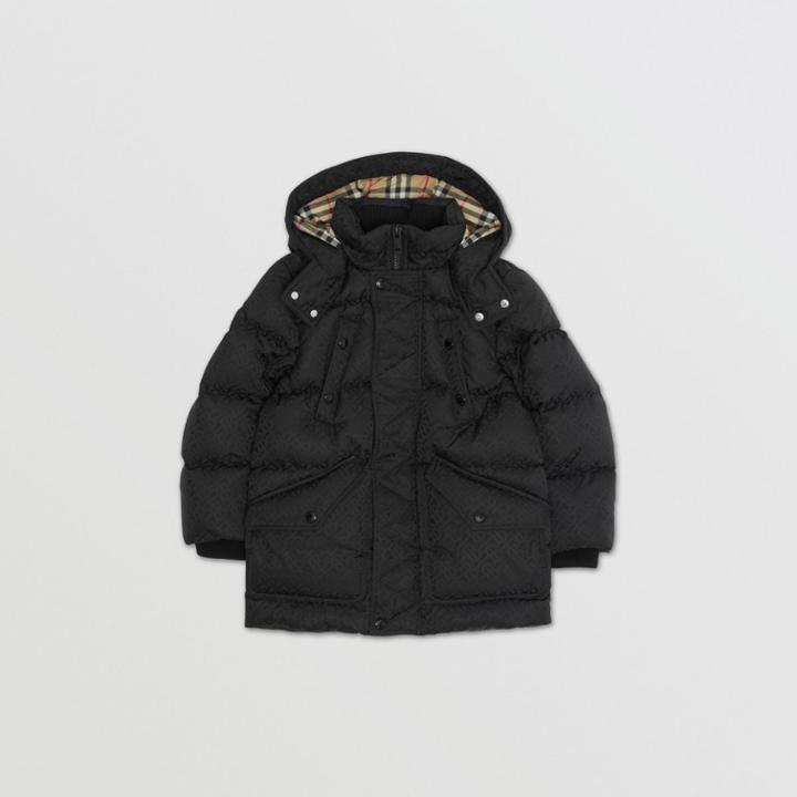 Burberry Burberry Childrens Detachable Hood Monogram Jacquard Puffer Coat, Size: 14y, Black