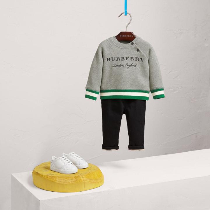 Burberry Burberry Contrast Stripe Embroidered Cotton Sweatshirt, Size: 12m, Grey