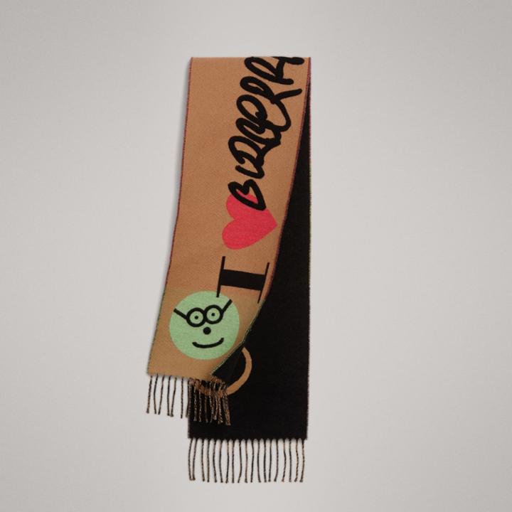 Burberry Burberry Graffiti Graphic Wool Cashmere Scarf, Size: Os, Yellow