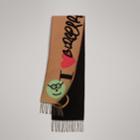 Burberry Burberry Graffiti Graphic Wool Cashmere Scarf, Size: Os, Yellow