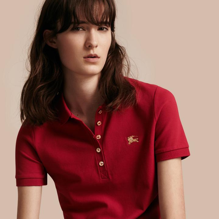 Burberry Burberry Stretch Cotton Piqu Polo Shirt, Red