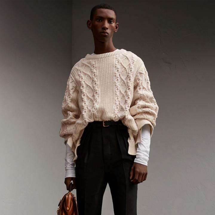 Burberry Burberry Cotton, Wool And Cashmere Blend Sculptural Sweater, Size: Xl, White
