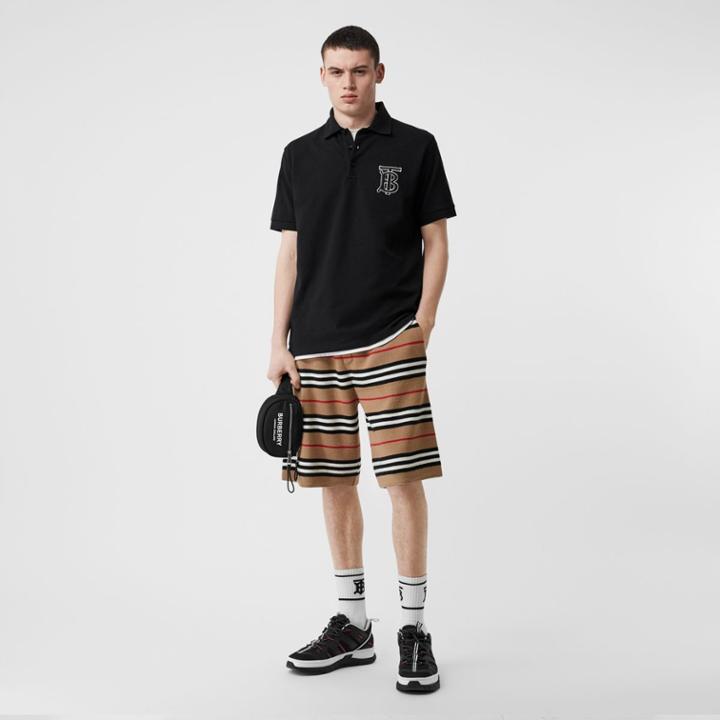 Burberry Burberry Monogram Motif Cotton Piqu Oversized Polo Shirt, Black