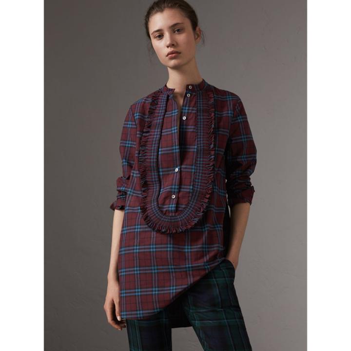 Burberry Burberry Ruffle Detail Check Cotton Tunic Shirt, Size: 08