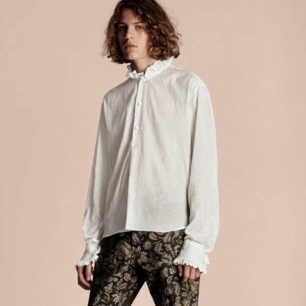 Burberry Ruff Collar Cotton Voile Tunic Shirt