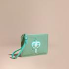 Burberry Burberry Longing Motif Grainy Leather Wristlet, Green