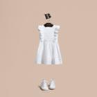 Burberry Burberry Ruffle And Pleat Detail Cotton Dress, Size: 6y, White