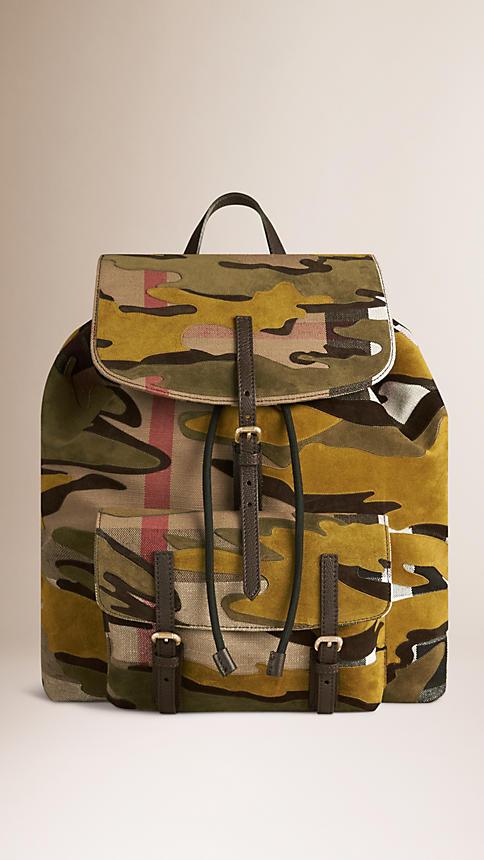 Burberry Camouflage Canvas Check And Suede Backpack