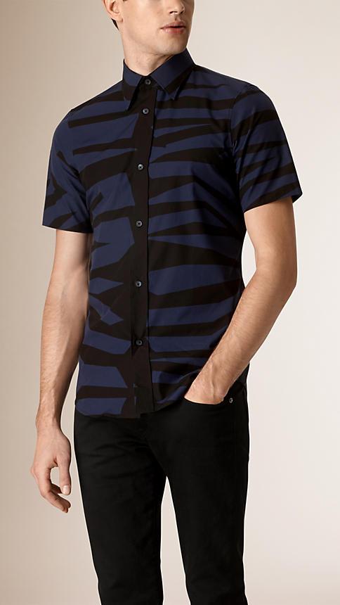 Burberry Short-sleeved Abstract Animal Print Cotton Shirt