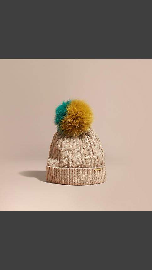 Burberry Wool Cashmere Beanie With Fur Pom-pom