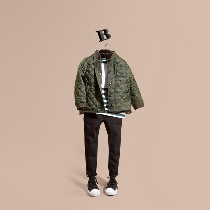 Burberry Burberry Quilted Technical Jacket With Contrast Topstitch Detail, Size: 10y, Green