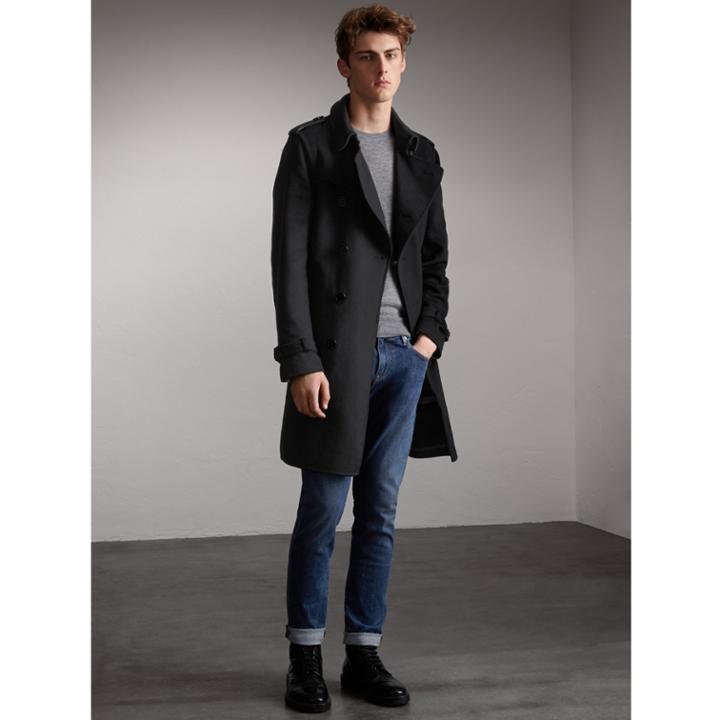 Burberry Burberry Cashmere Wool Trench Coat, Size: 46, Black