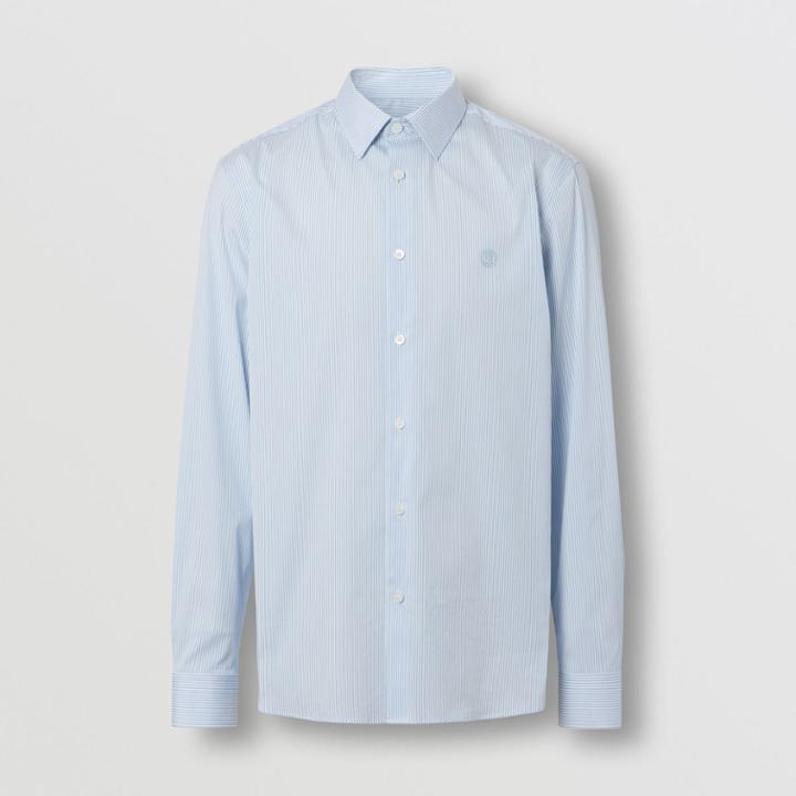 Burberry Burberry Monogram Motif Striped Stretch Cotton Blend Shirt