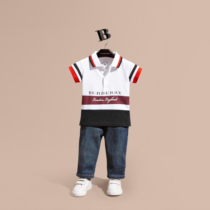 Burberry Burberry Multi Stripe Cotton Piqu Polo Shirt, Size: 12m, Red