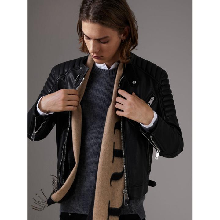 Burberry Burberry Panel Detail Lambskin Jacket, Size: 48, Black