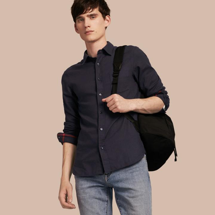 Burberry Burberry Check Detail Cotton Flannel Shirt, Blue