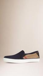 Burberry Canvas Check And Suede Slip-on Trainers