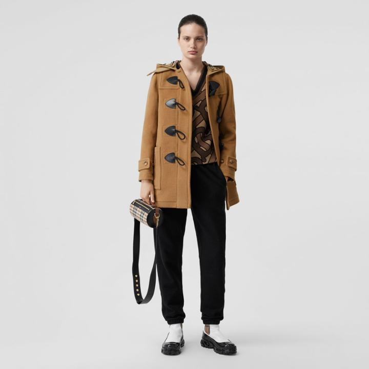 Burberry Burberry Wool Blend Duffle Coat, Size: 08, Beige