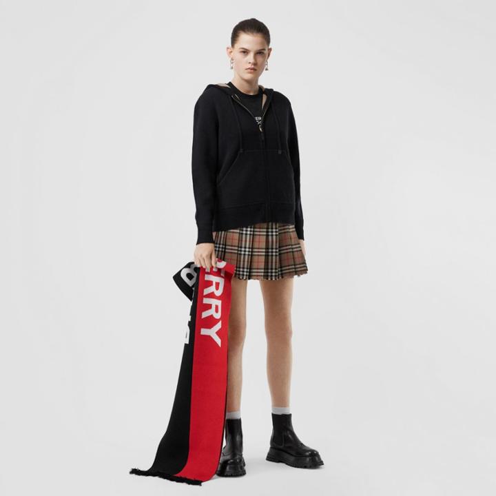 Burberry Burberry Embroidered Logo Cashmere Hooded Top, Size: Xl, Black