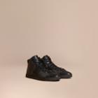 Burberry Burberry London Check And Leather High-top Trainers, Size: 41.5, Brown