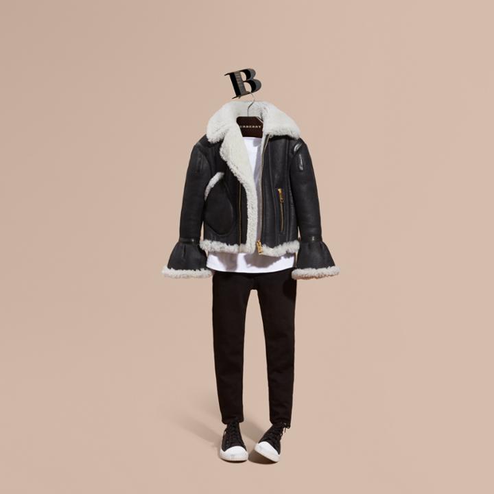Burberry Burberry Sculptural Shearling Flight Jacket, Size: 12y, Black