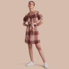 Burberry Burberry Short-sleeved Collarless Check Cotton Dress, Size: 06, Orange