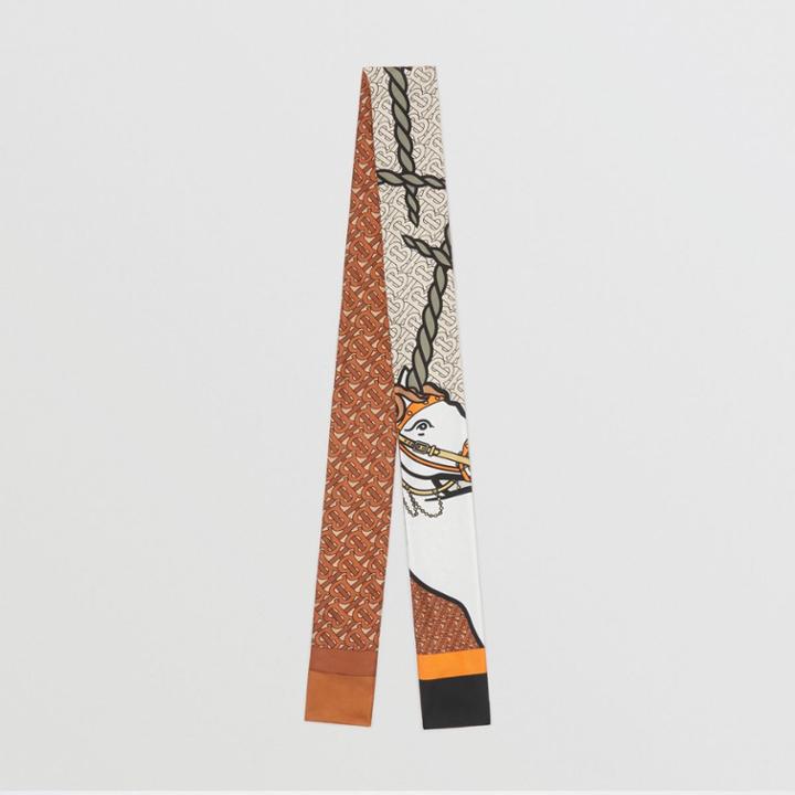 Burberry Burberry Unicorn And Monogram Print Silk Skinny Scarf, Multicoloured