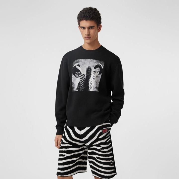 Burberry Burberry Zebra Wool Jacquard Sweater, Size: M, Black