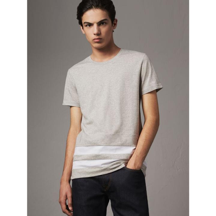 Burberry Burberry Striped Hem Cotton T-shirt, Grey