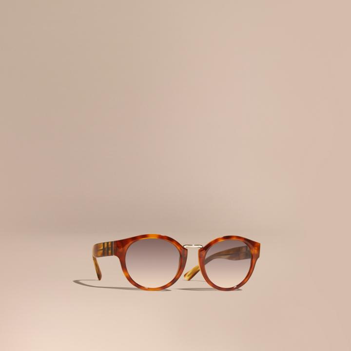 Burberry Burberry Check And Camouflage Detail Round Frame Sunglasses, Brown