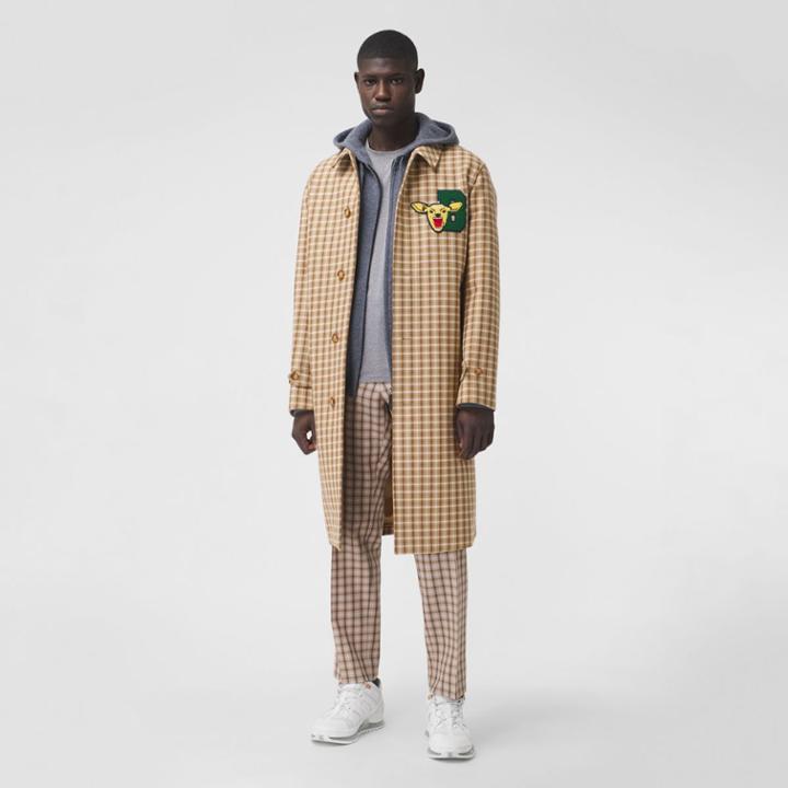 Burberry Burberry Varsity Graphic Check Bonded Cotton Car Coat, Size: 36