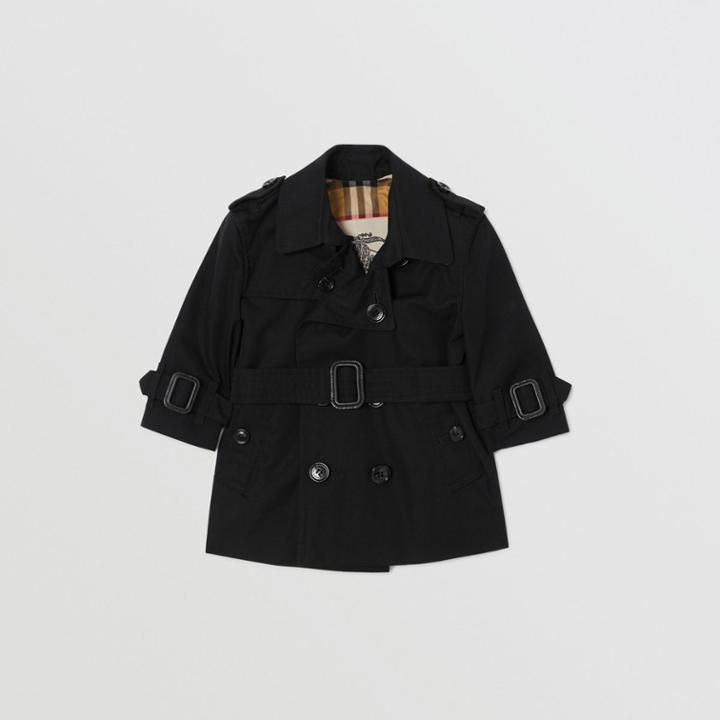 Burberry Burberry Childrens Cotton Gabardine Trench Coat, Size: 6m, Black