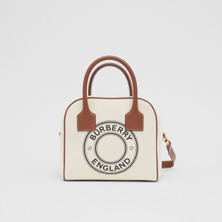 Burberry Burberry Small Logo Graphic Cotton Canvas Cube Bag, Brown