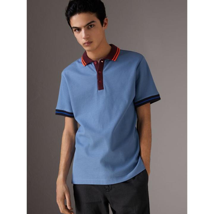 Burberry Burberry Two-tone Stripe Knitted Detail Cotton Polo Shirt