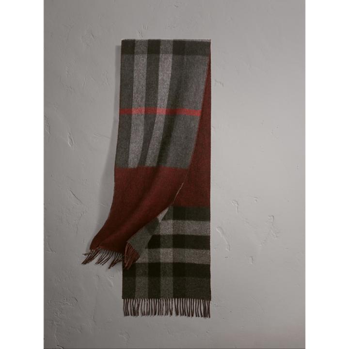 Burberry Burberry Reversible Check And Melange Cashmere Scarf, Grey