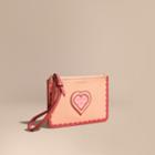 Burberry Burberry Young Love Motif Grainy Leather Wristlet, Grey