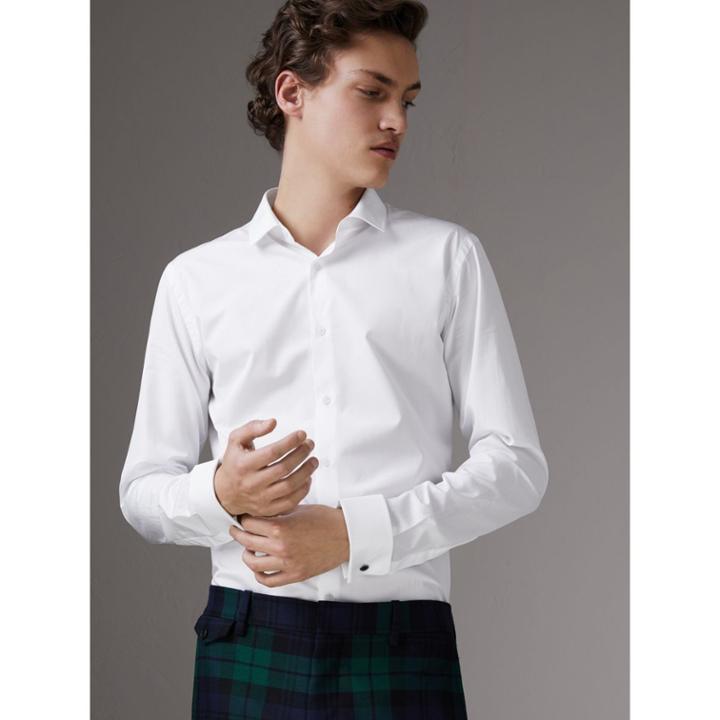Burberry Burberry Slim Fit Double Cuff Cotton Poplin Shirt, Size: 16.5, White