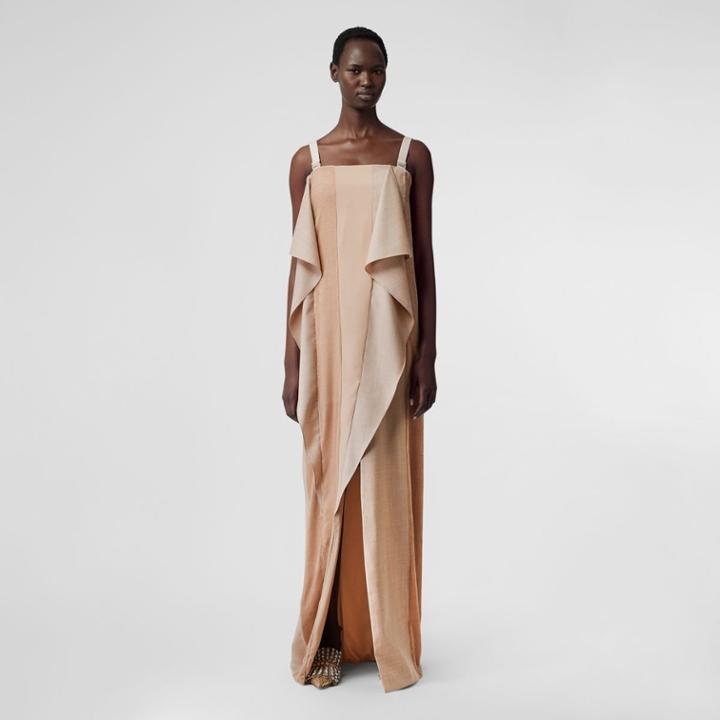 Burberry Burberry Feather Detail Panelled Wool, Silk And Velvet Gown, Size: 02, White