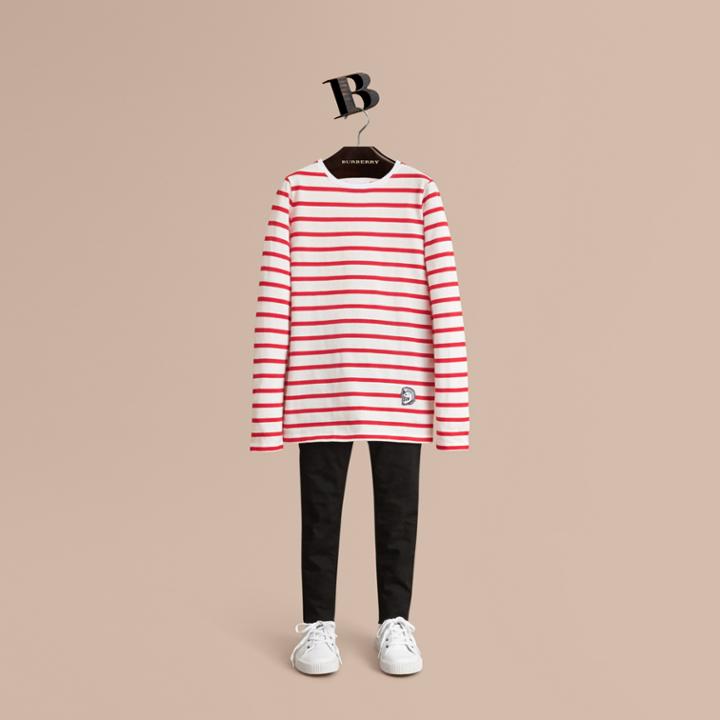 Burberry Burberry Unisex Pallas Helmet Motif Breton Stripe Cotton Top, Size: 8y, Red