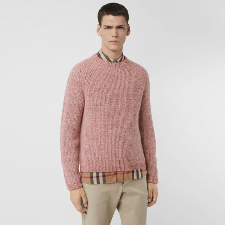 Burberry Burberry Rib Knit Cashmere Cotton Blend Sweater, Pink