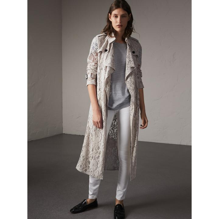 Burberry Burberry Macram Lace Trench Coat, Size: 04, Grey