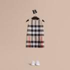 Burberry Burberry Pleated Washed Check Cotton A-line Dress, Size: 3y, Beige