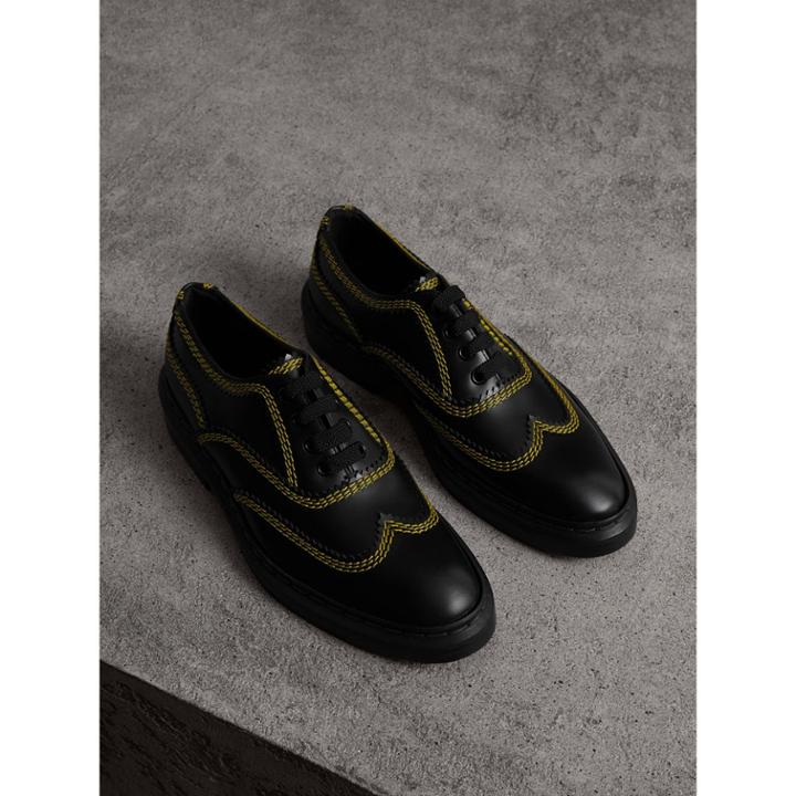 Burberry Burberry Topstitch Leather Lace-up Shoes, Size: 35