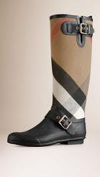 Burberry Burberry Canvas Check Detail Rain Boots, Size: 36, Black