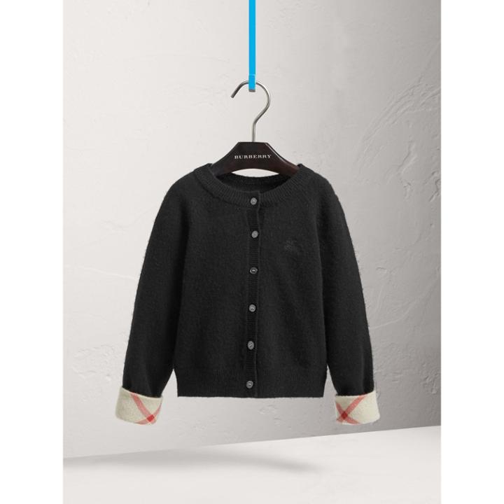 Burberry Burberry Check Cuff Cashmere Cardigan, Size: 6y, Black
