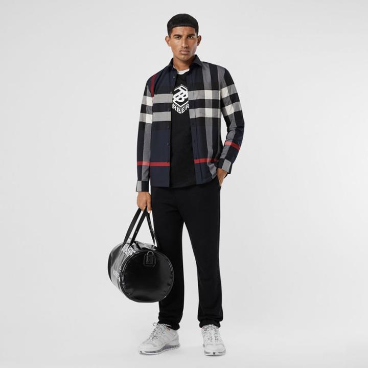 Burberry Burberry Check Stretch Cotton Poplin Shirt, Blue