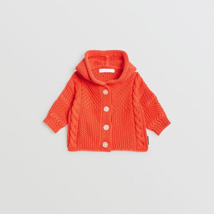 Burberry Burberry Childrens Contrast Knit Cotton Hooded Jacket, Size: 3m, Red