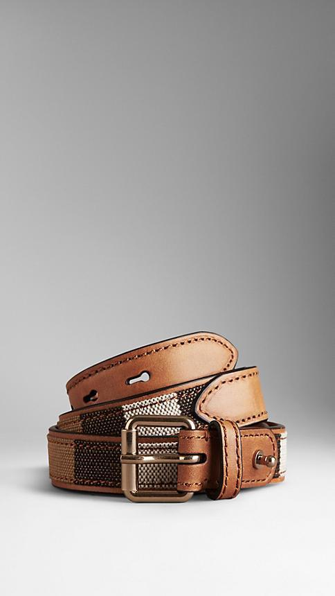 Burberry Canvas Check And Leather Belt