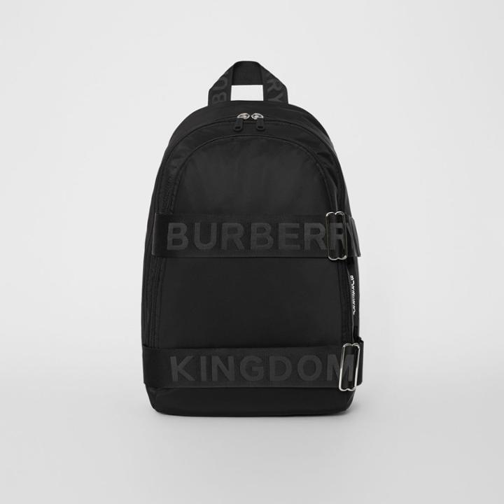 Burberry Burberry Large Logo Detail Nylon Backpack, Black
